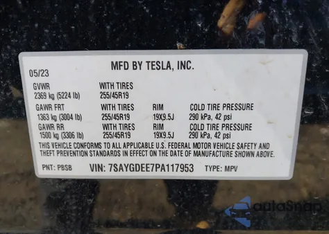 2023 Tesla Model Y Awd/Long Range Dual Motor All-Wheel Drive from USA, damaged, VIN 7SAYGDEE7PA117953